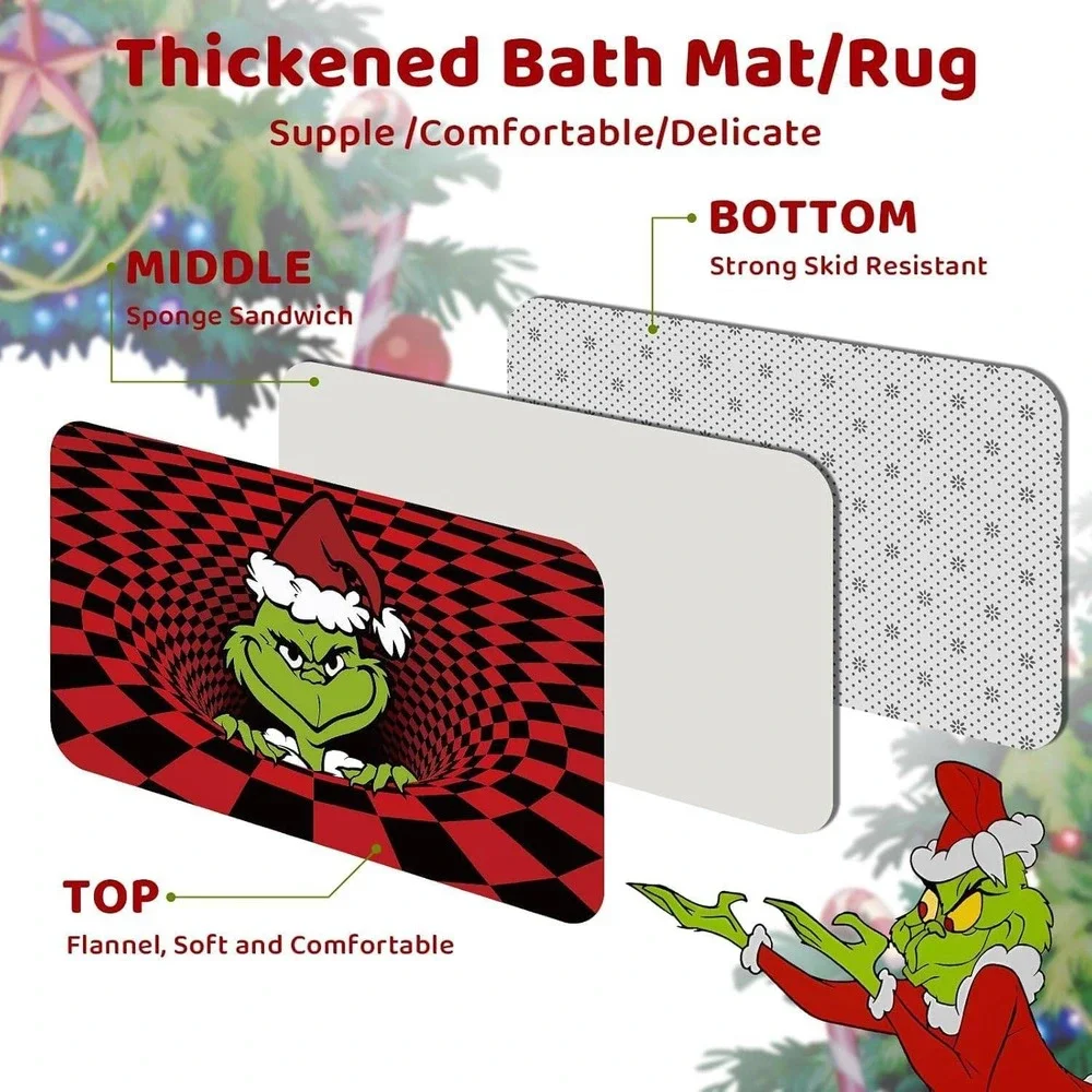 Grinch Christmas 4 Pc Bathroom Decor Set Shower‎ Curtain Rugs Toilet Seat Cover